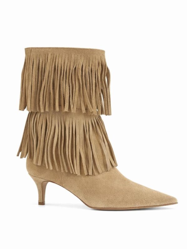 Stivaletto beige doppia frangia