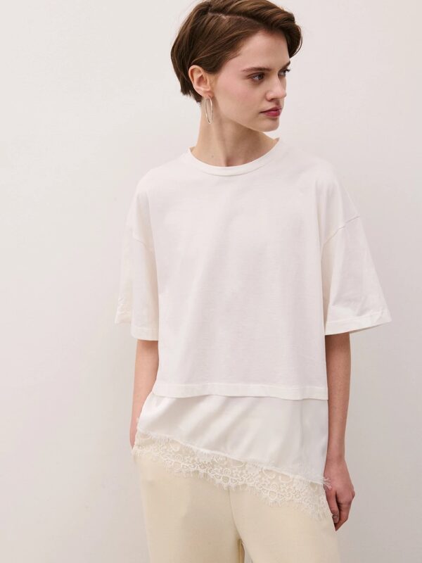 T-SHIRT ASIMMETRICA CON PIZZO twoway