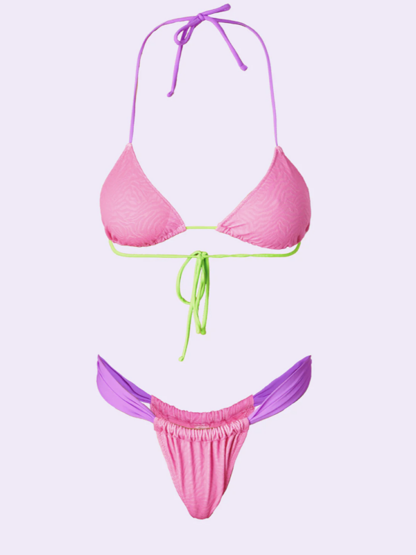 Bikini Donna F**K Crazy Triangolo con Slip Brasiliano Fisso Fucsia SWO210-FX