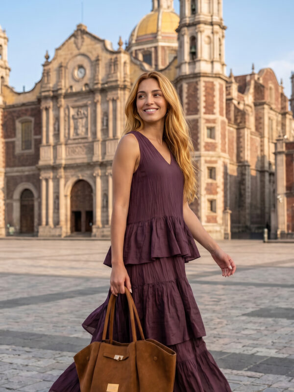 Abito lungo balze d'elle borgogna