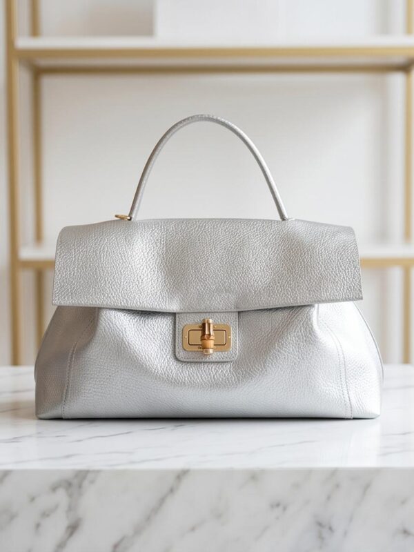 Borsa grande in pelle argento
