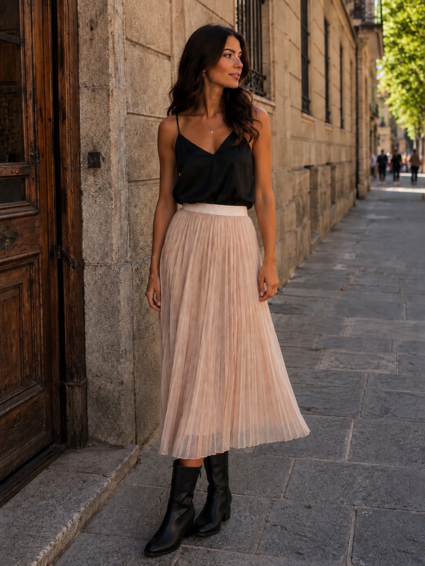 gonna midi plissé tulle cipria