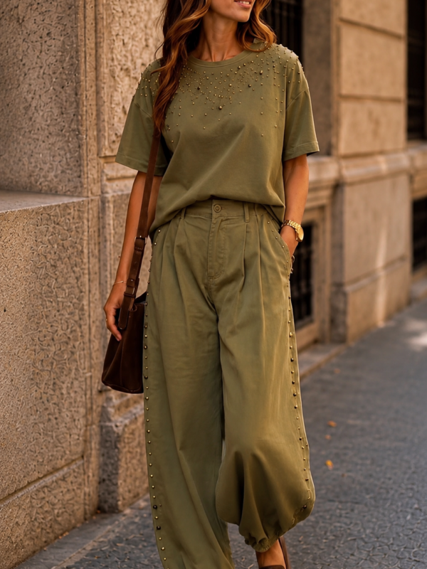pantalone borchie verde d'l