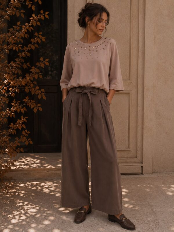 pantalone fiocco moka d'l