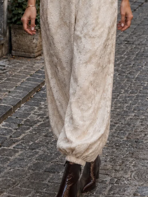 pantalone burro ricamato d'l