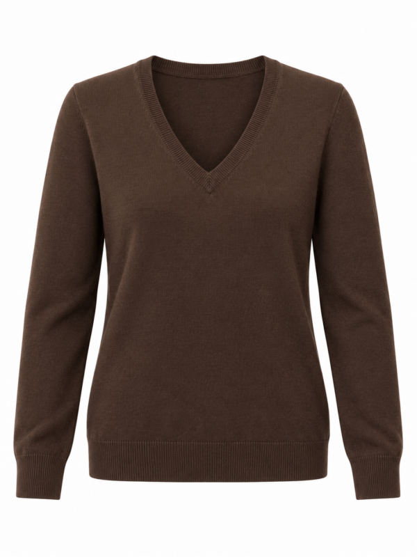 Pullover nero con scollo a V marrone – Bejade