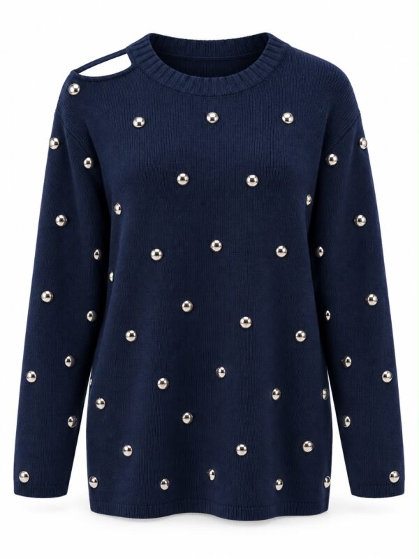 Maglia blu con borchie e spalla cut-out blu – Jijil