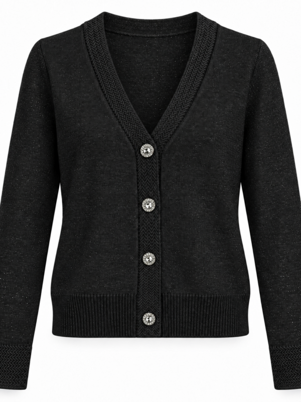 Cardigan con bottoni gioiello nero – Bejade