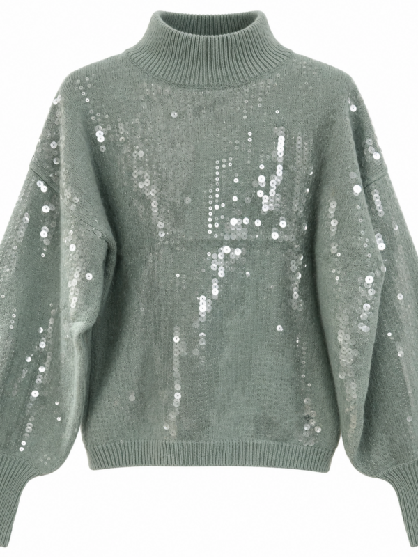 Maglione menta con paillettes e maniche a palloncino – Bejade