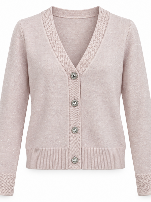 Cardigan con bottoni gioiello rosa – Bejade