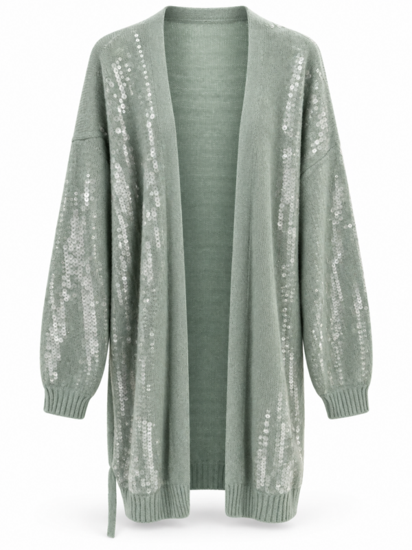 Cardigan lungo con paillettes menta – Bejade