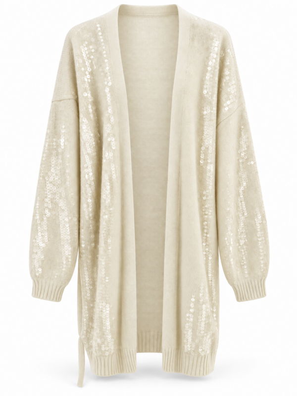 Cardigan lungo con paillettes latte – Bejade