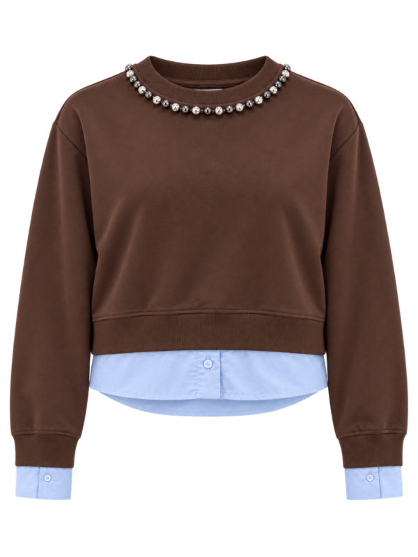 felpa garzata  con camicia applicata a contrasto- jijil