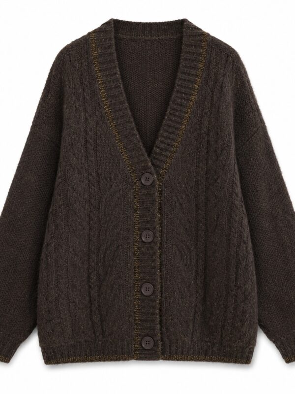 Cardigan trecce e profili lurex no secrets fondente