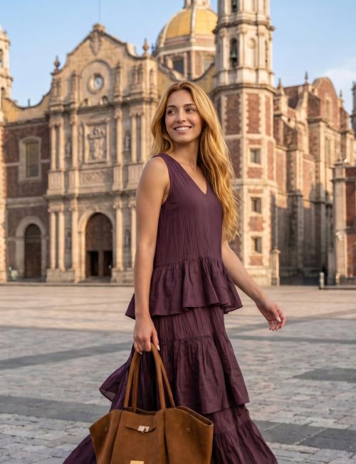 Abito lungo balze d’elle borgogna