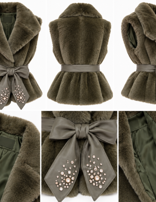Gilet in eco pelliccia con cintura gioiello Militare – D’L Giulia Mastini