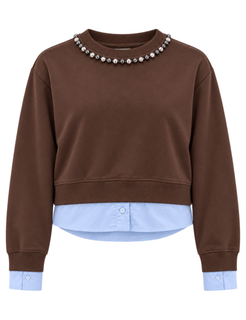 felpa garzata  con camicia applicata a contrasto- jijil
